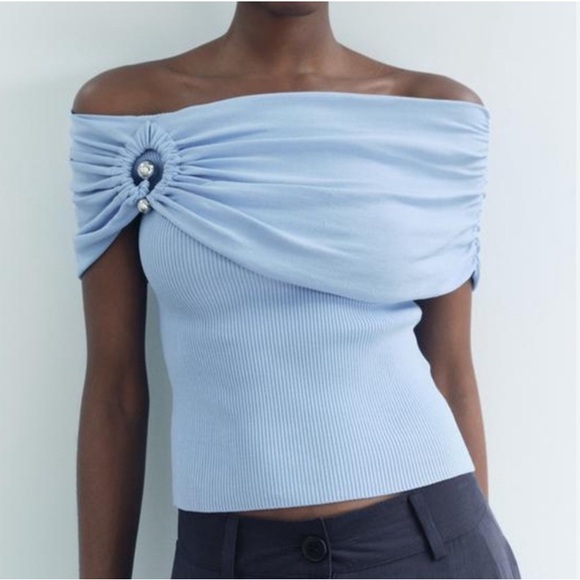 Zara Tops - BNWT - Zara Light Blue Off-Shoulder Top